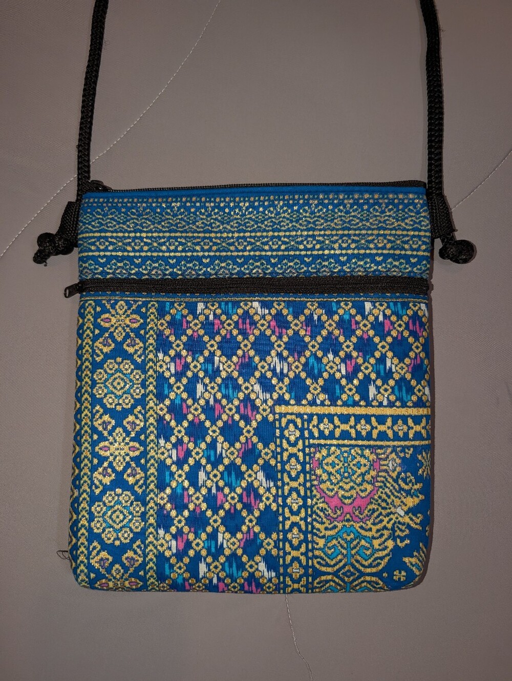 Alaskan Woven Crossbody Purse with Gold and Pink Accents